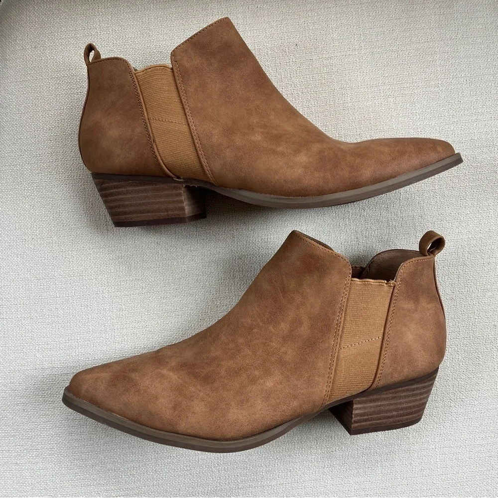 Report Faux Leather Suede Ankle Boot Tan Suede Women's‎ 9.5 Western Block Heel